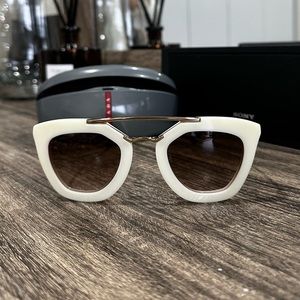 Prada 09QS 09 7S3-0A6 Ivory Gold Brown Gradient Sunglasses PR09QS